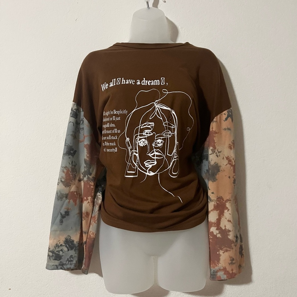 Brown Graphic Long Sleeve Top